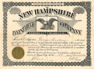 New Hampshire Investment Co. (Uncanceled) - Stock Certificate